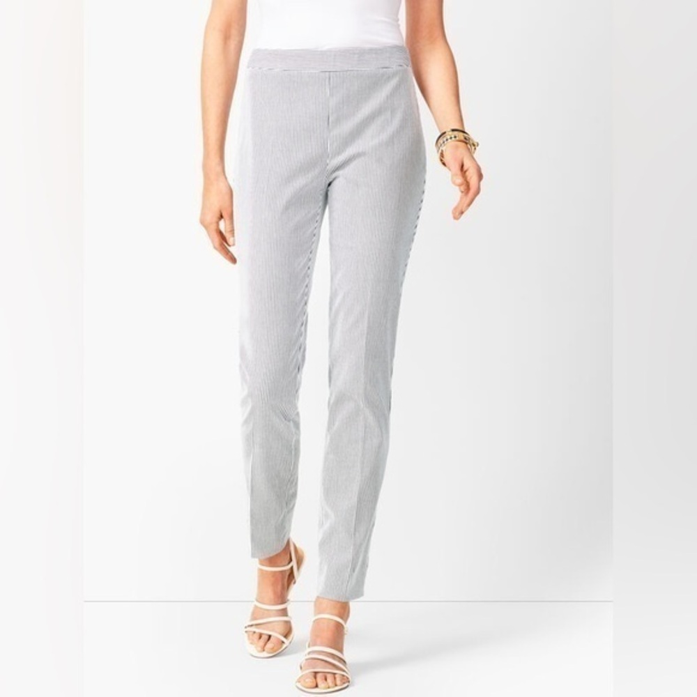 NWT Talbots‎ Chatham Ankle Pants Striped Side Zipper Stretch Blue White Size 2